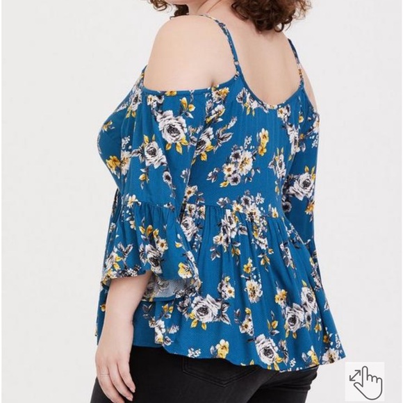Torrid Blue Floral Cold Shoulder Top Size 3 - Picture 2 of 4